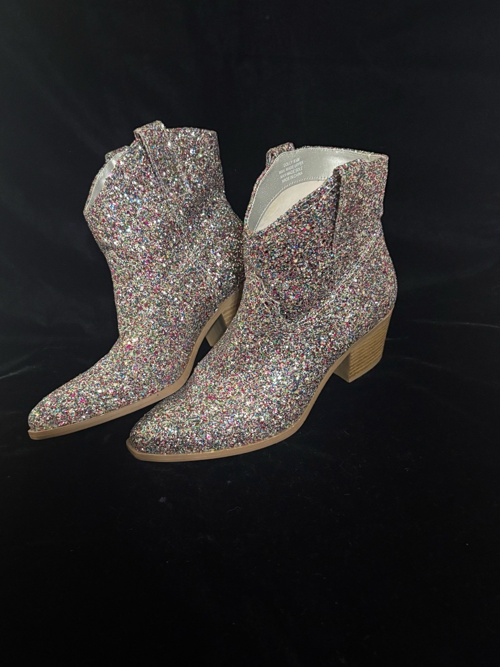 Crown & ivy Pink Multi Glitter Ankle Booties with Block Heel 8.5